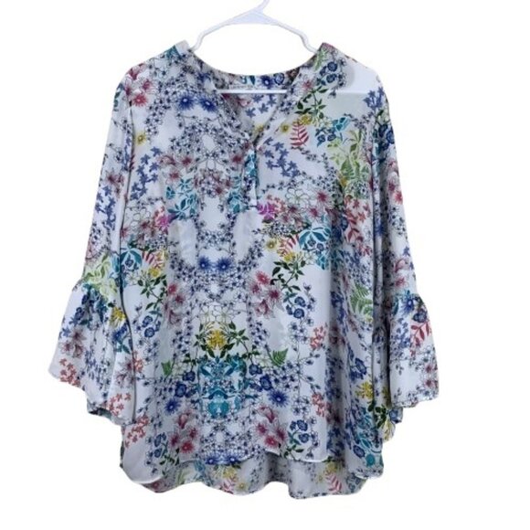 Violet + Claire Floral Fairy Bell Sleeve Blouse  - Size 1X - Picture 1 of 7